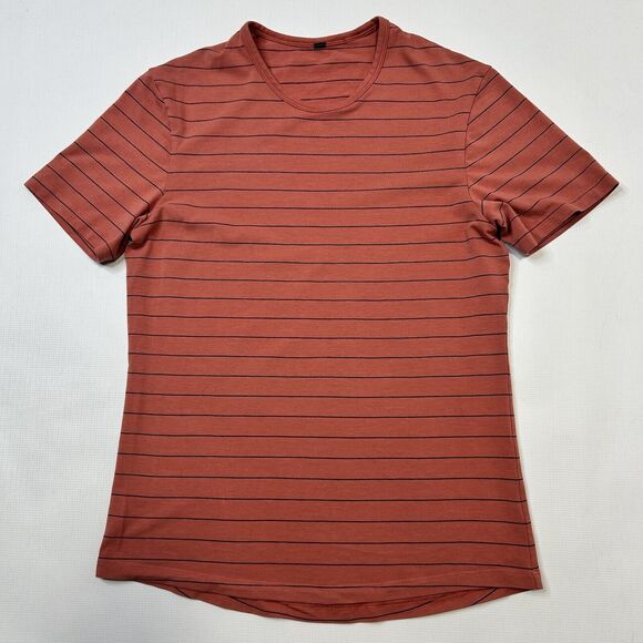 Lululemon Mens 5 Year Basic Tee Medium Sharp Stripe Copper Clay Orange T Shirt - Picture 4 of 9